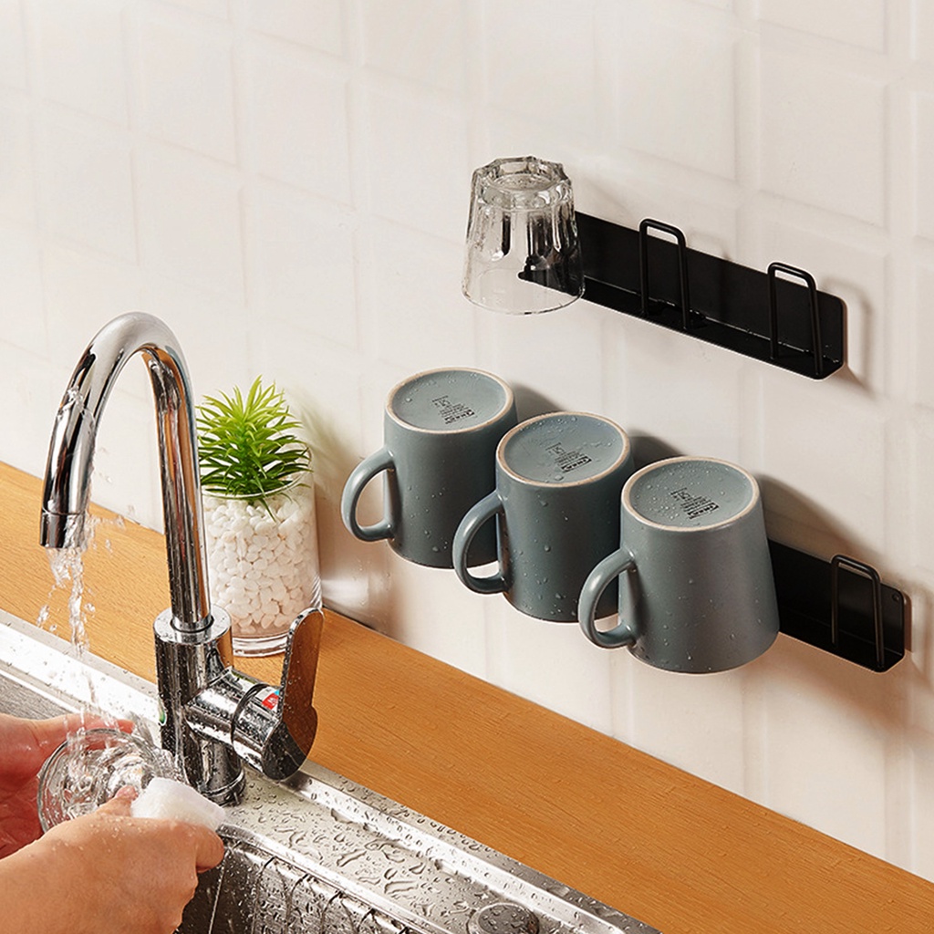 [READY STOCK] Wall Cup Holder Laundry Drying Rack No Punching Mounted