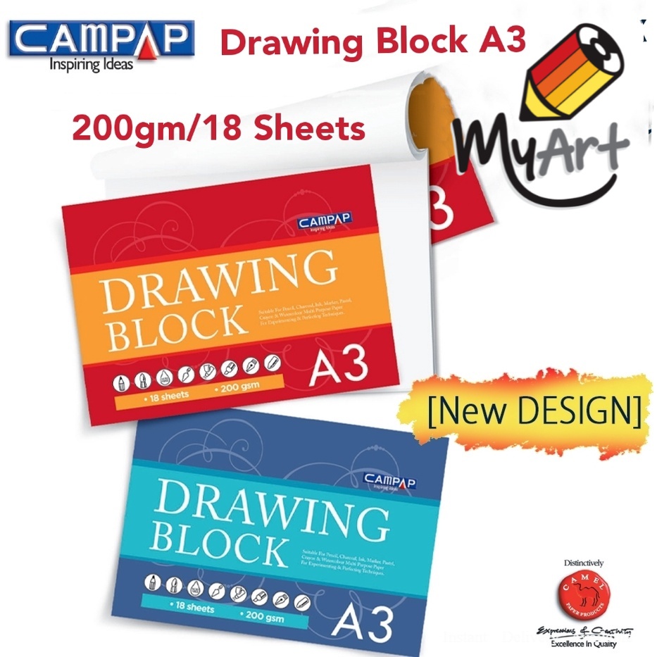 MyArt CAMPAP Drawing Block A3 18 Sheets 200gsm Acid Free Drawing Paper [CA3646] [New DESIGN