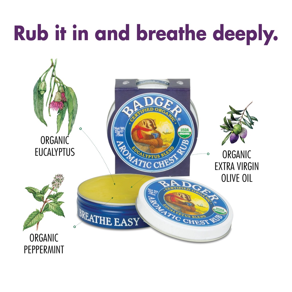 Badger Company Organic Aromatic Chest Rub Eucalyptus Blend 21g / 56g