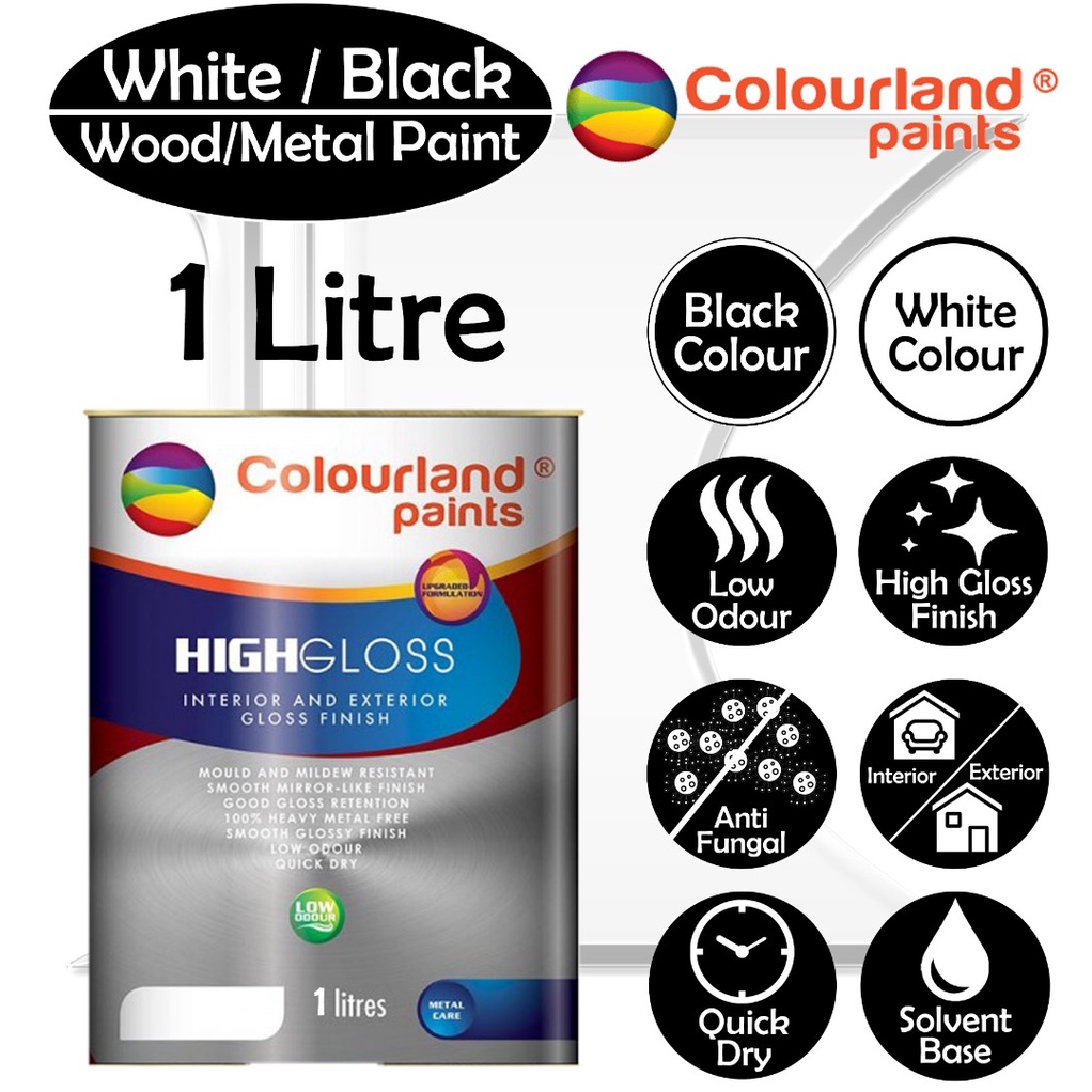 Colourland Paint High Gloss White / Black 1L Interior & Exterior Oil