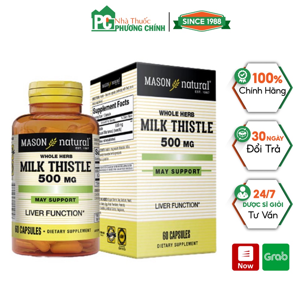 Mason Natural Milk Thistle 500mg Helps Detoxify Liver, Lower Liver