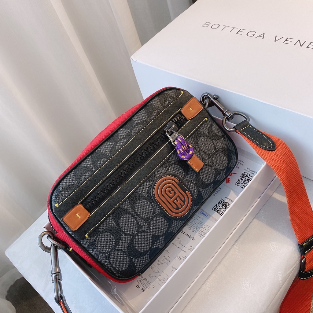 Spot goods coach sling bag men leather Cross Body Bags Double Zipper