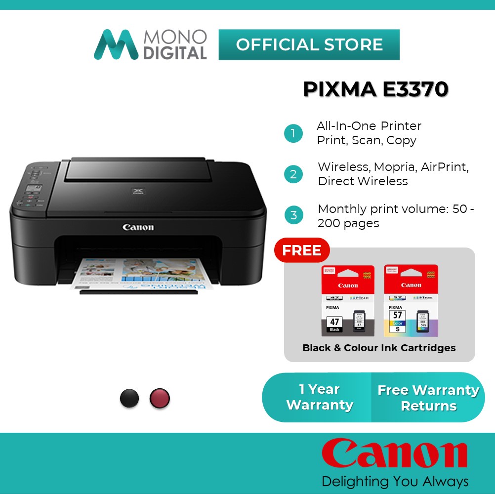 Canon Pixma E3370 Low Cost Cartridges AllInOne Home Office Use