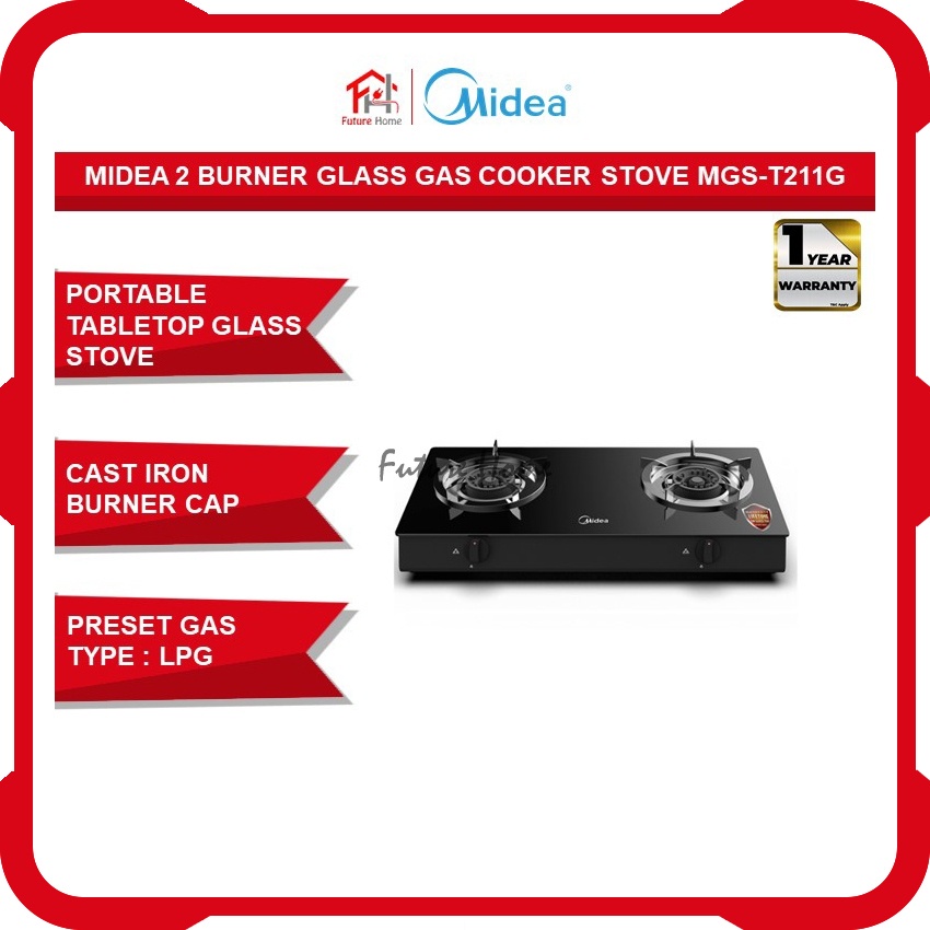 Midea 2 Burner Glass Gas Cooker Stove MGST211G Shopee Malaysia