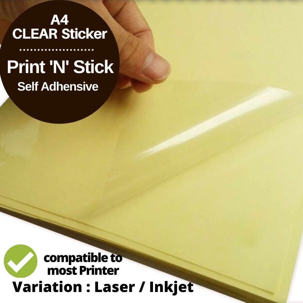A4 Clear Sticker Paper for Laserjet / Inkjet / Transparent Glossy