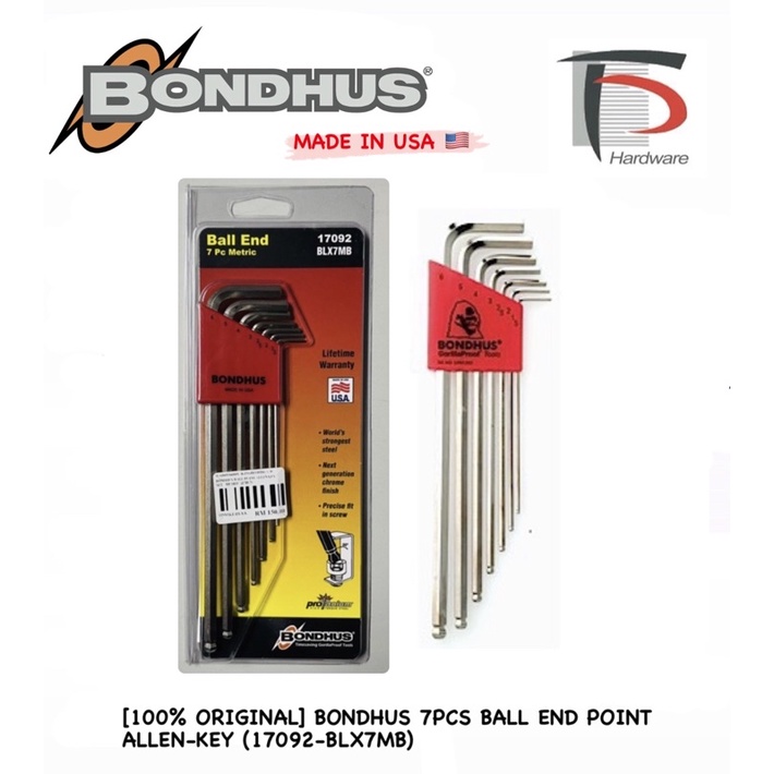 [100 ORIGINAL] BONDHUS 7PCS BALL END POINT ALLENKEY (17092BLX7MB