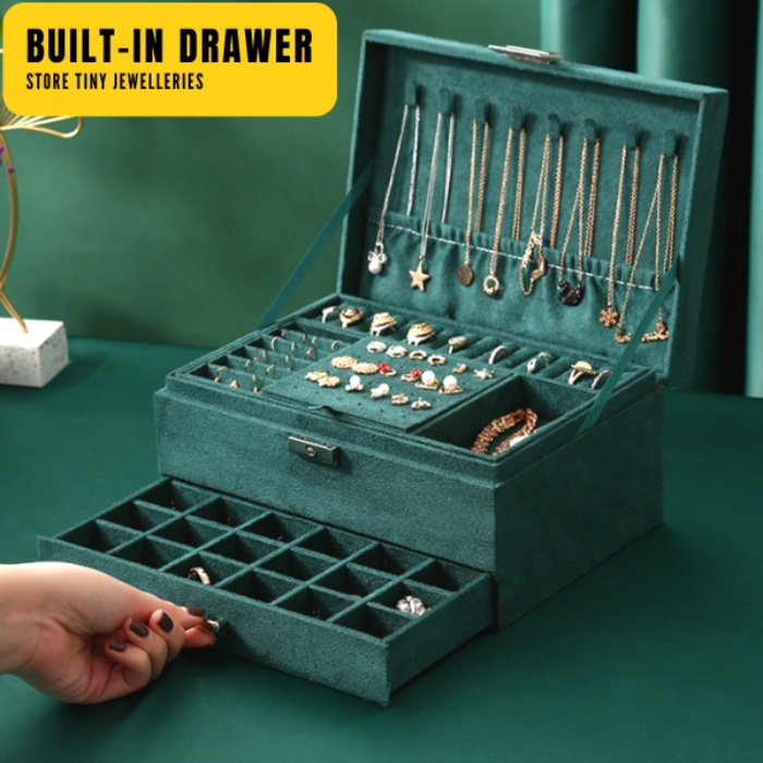 Jewellery Box 3 Layer Big Size Flannel Jewelry Storage Box Organizer