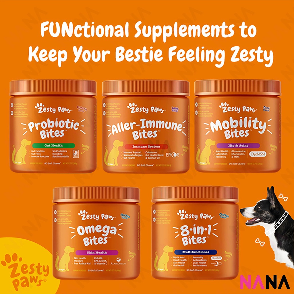 Zesty Paws Premium Quality Cat and Dog Supplements Bites Soft Chews (8