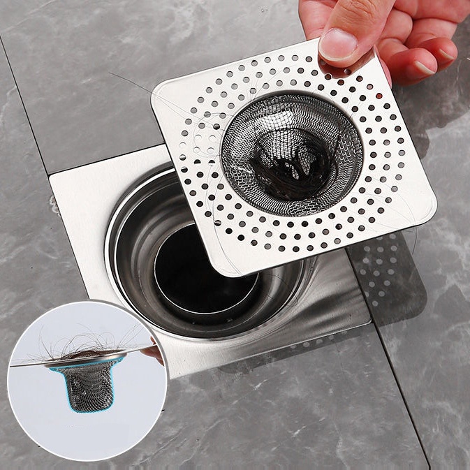 8CM Square Stainless Steel Trap Kitchen Drain Sink Filter / Bath Hair