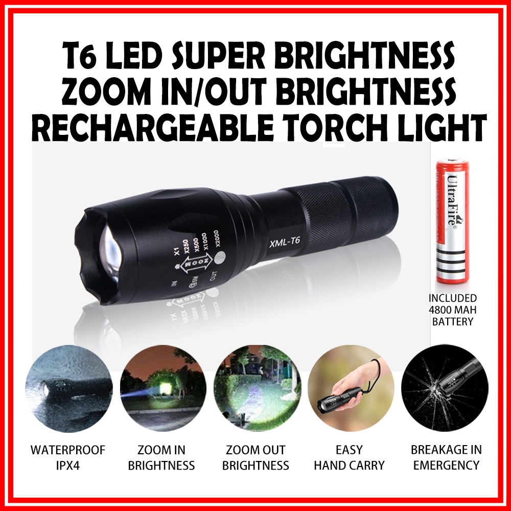 R5 Rechargeable Waterproof LED TorchLight Ultra Bright LED Flash Light