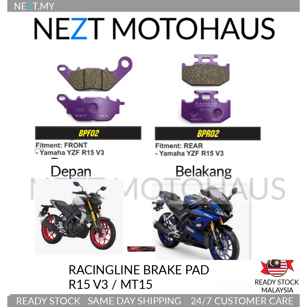Yamaha R15 V3 / MT15 / R15M Brake Pads Racingline (Depan/Belakang