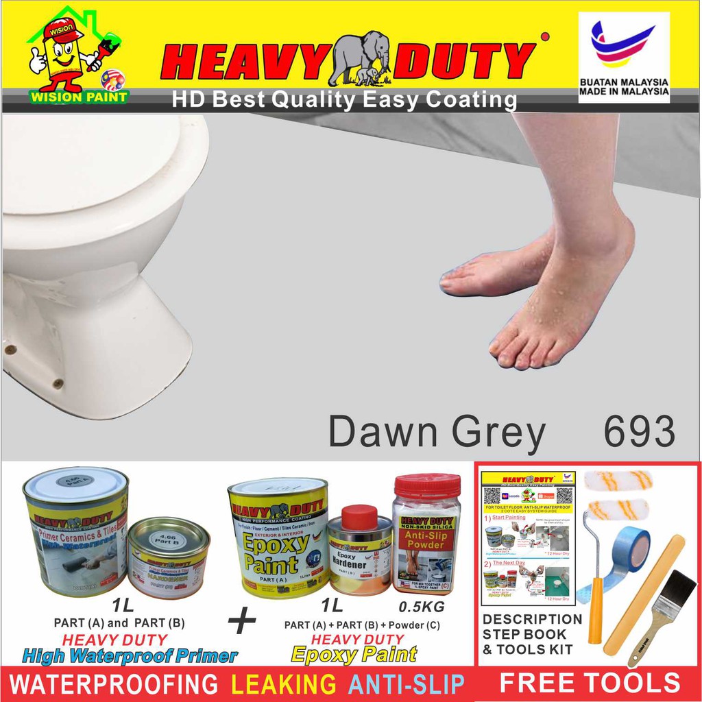 693 dawn grey FULL SET HEAVY DUTY Epoxy Coating ( FREE TOOL / 1L PRIMER / 1L EPOXY / 0.5 KG