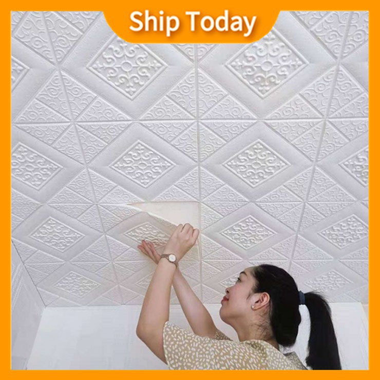 READY STOCK Ceiling Wall Paper Dinding 3D wall paper Waterproof Moistureproof Foam Brick 3D