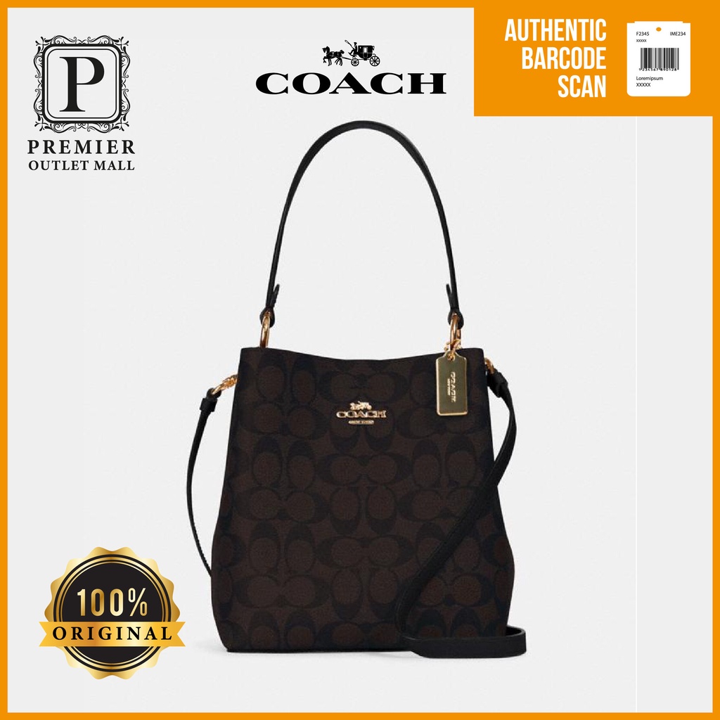 NWT Authentic Coach 2312 Small Town Bucket Bag In Signature Canvas