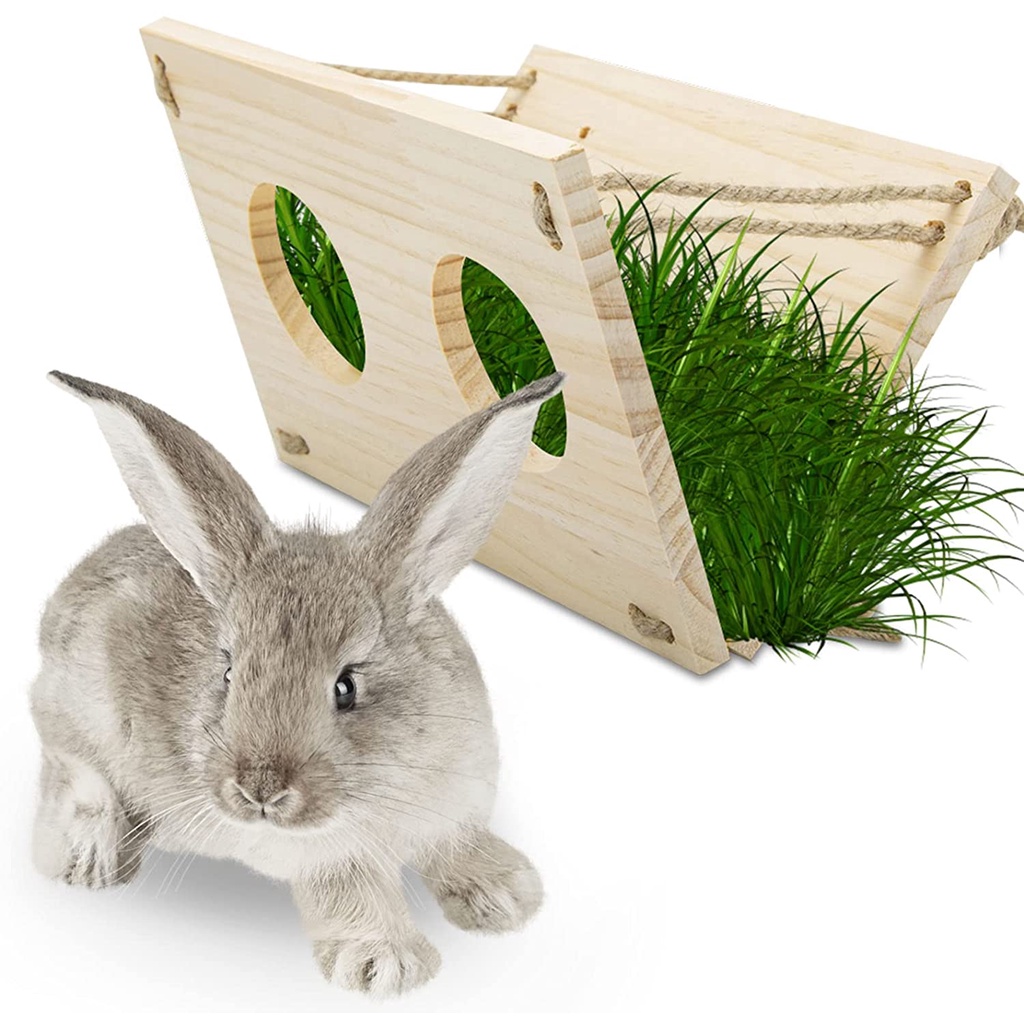Rabbit Hay Wooden Manger Wallmountable Food Feeding Rack Feeder Grass
