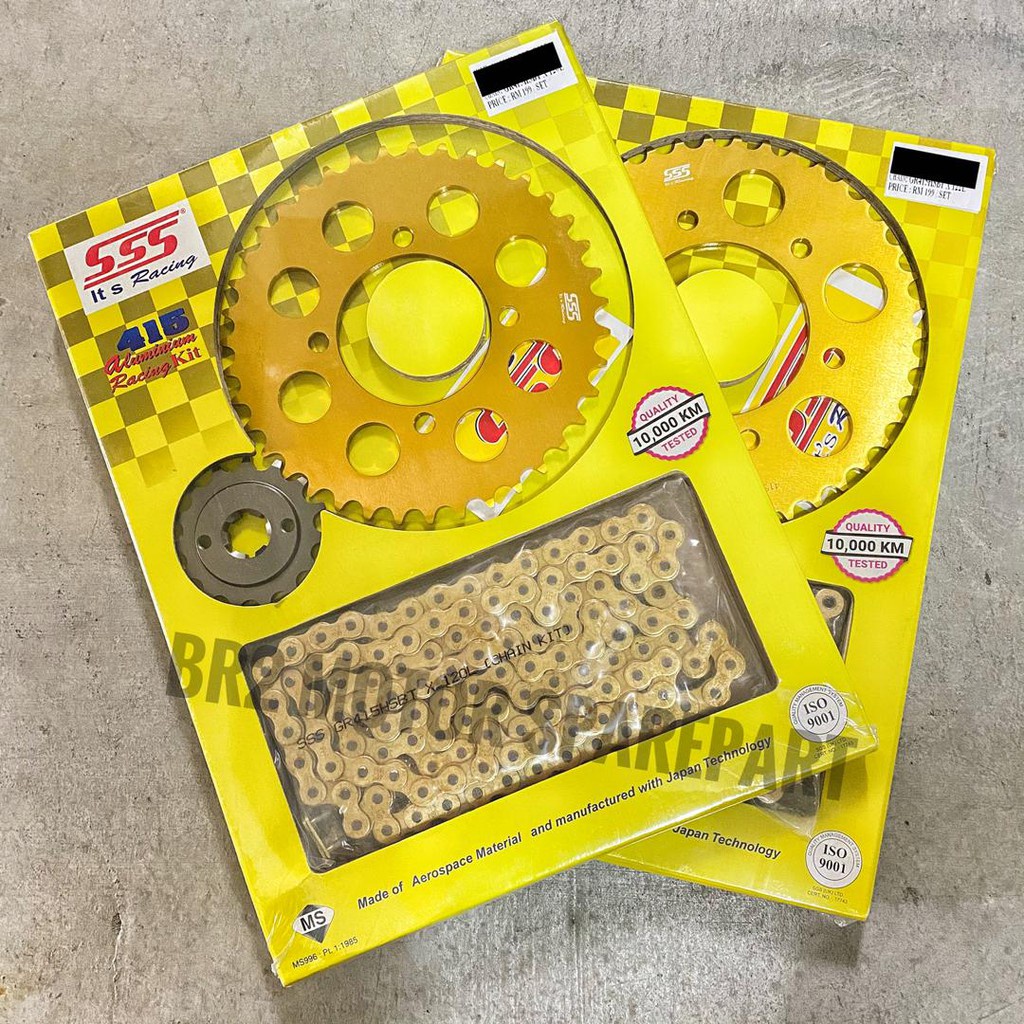 SSS 415 SPROCKET SET+ CHAIN ALLOY SSS 120L RXZ LC135 125Z 125ZR Y110 SRL110 SPROCKET SET GOLD