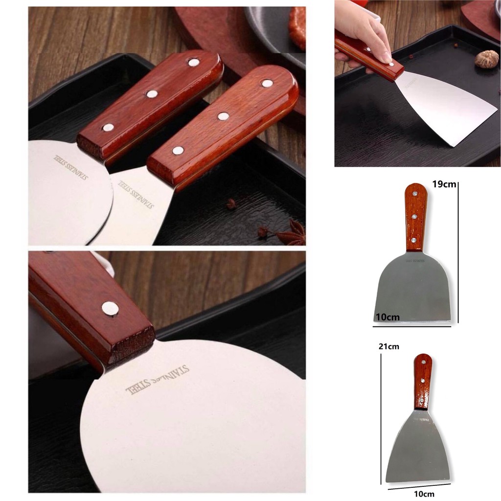 Stainless Steel Wooden Handle Scrapper, Griddle Scraper, Burger Flipper