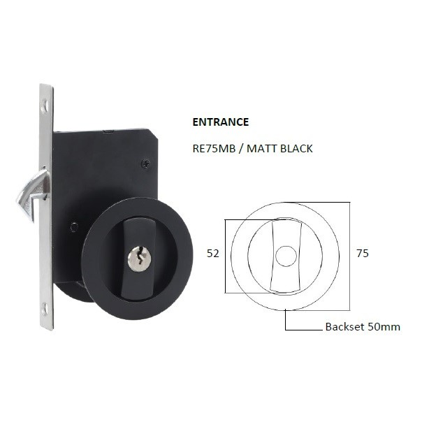 Matt Black Sliding Door Lock 75mm Round 50mm Backset Shopee