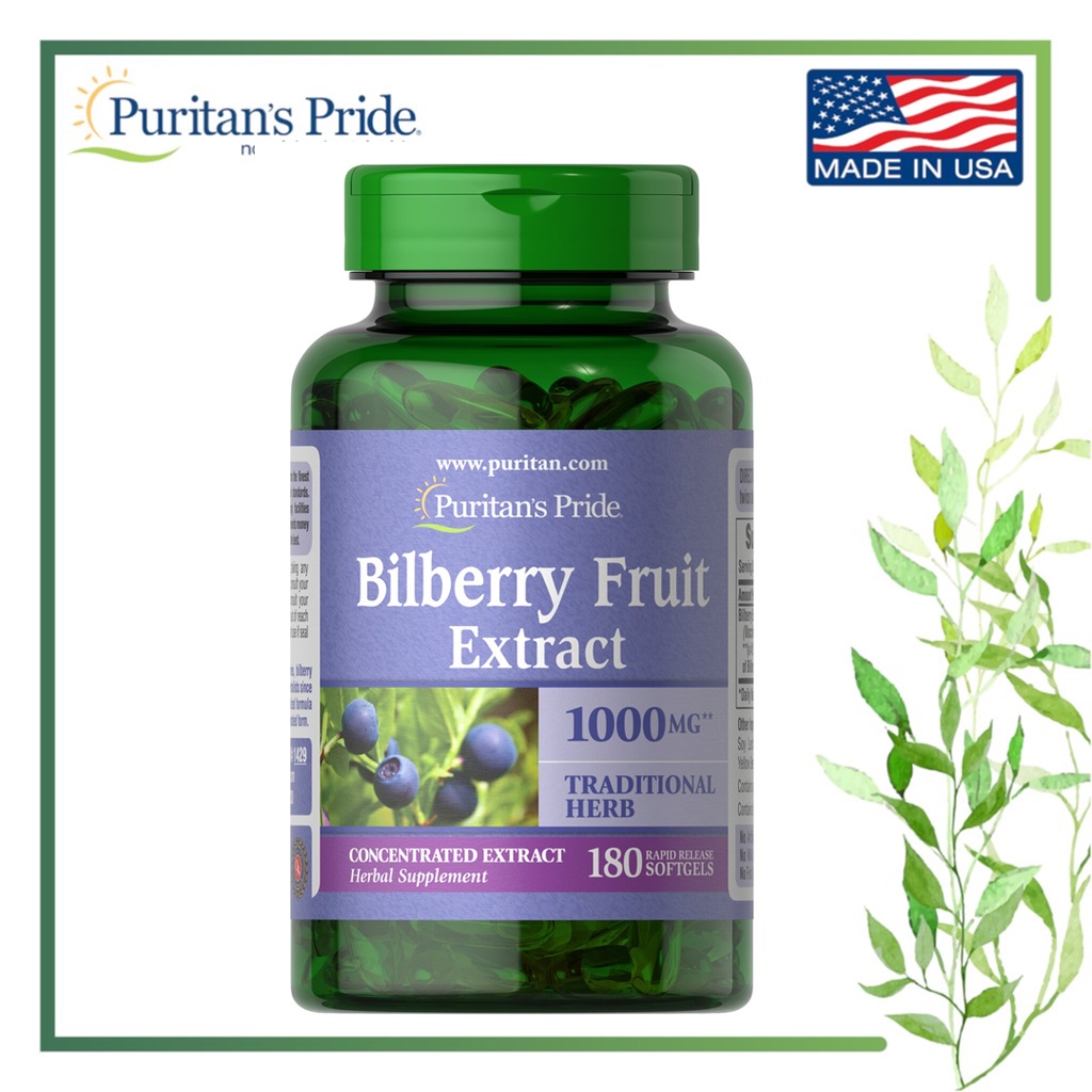 Puritan's Pride Bilberry 1000 mg, 180 softgels (Eye health) Shopee