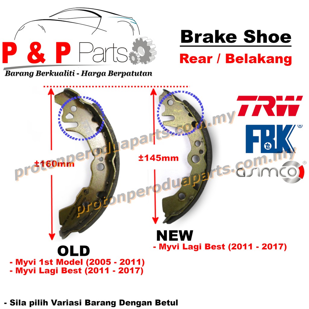 Rear Brake Shoe Lining Pad Belakang Perodua Myvi Old First Model Lagi