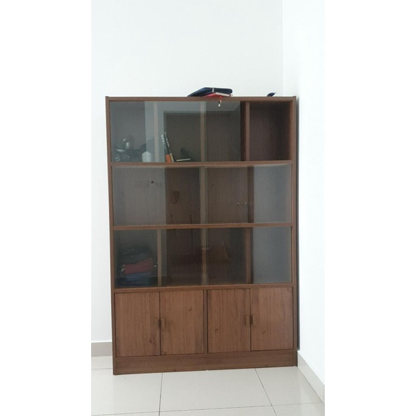 (Mdf Board) Rak Buku Kaca 4 Pintu Sliding Door Book Rack Display