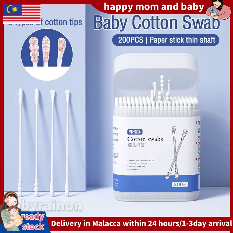 200pcs Baby Cotton Buds Swab Newborn Ear Nose Scoop Degreased Cotton