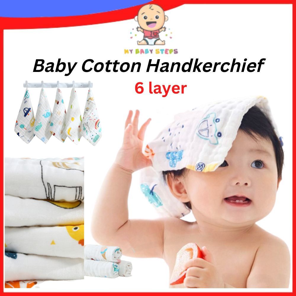 6 Layer Baby Handkerchief Bib Baby Face Towel Hankerchief Cotton Sapu