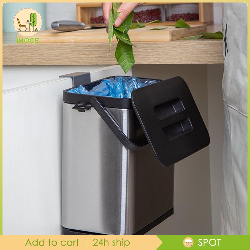[ihoceMY] 4L Kitchen Door Hanging Trash Can with Lid Sealed under Sink