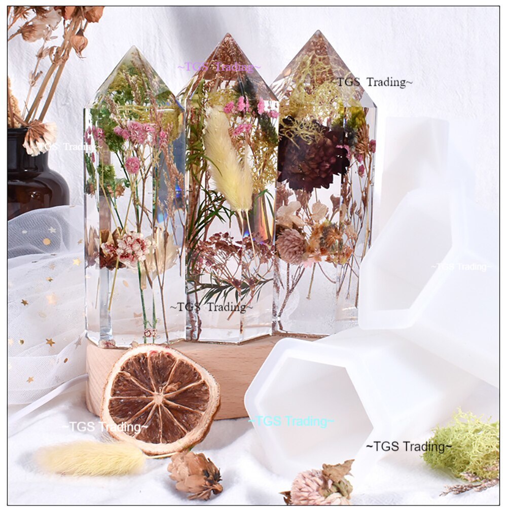TGS 3D Tower Diy Crystal Epoxy Mold Hexagonal Cone Home Decoration