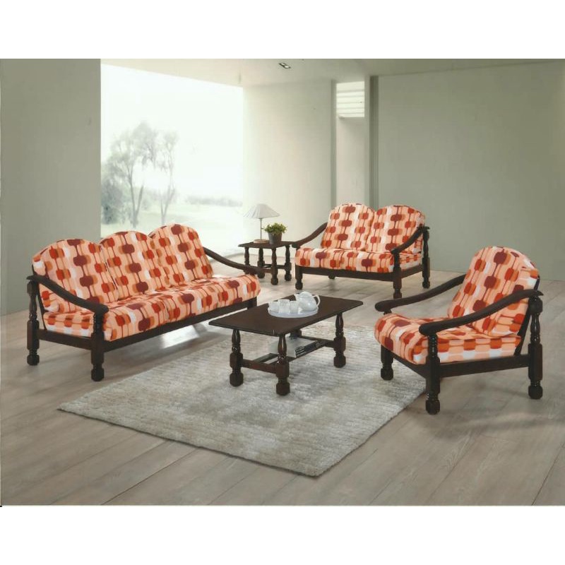 READY STOCK simple and classic wooden sofa set+ 6pairs of wooden sofa