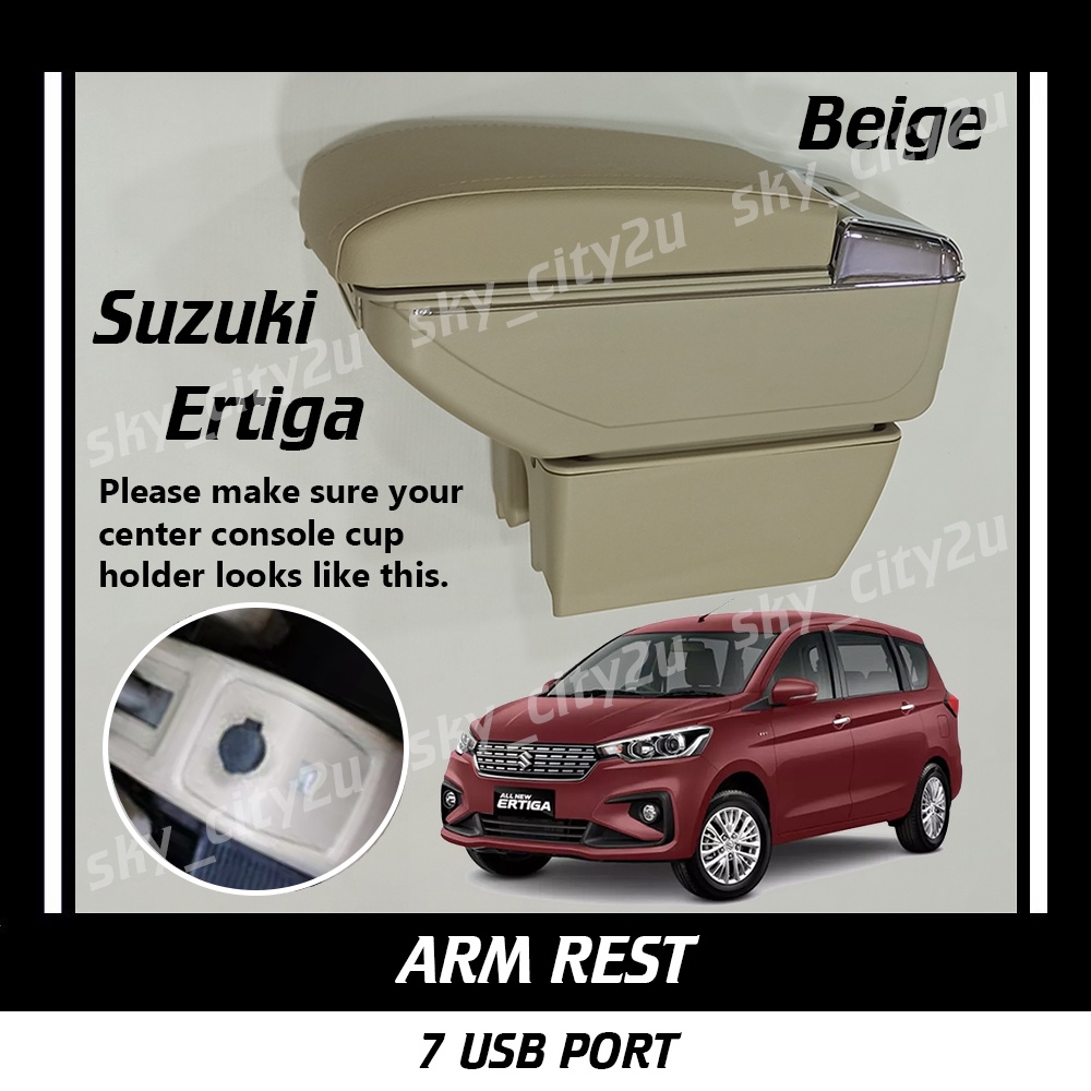 Suzuki Ertiga 2018 2019 2020 2021 Arm Rest 7 USB Port Slidable Beige Chrome Armrest Interior