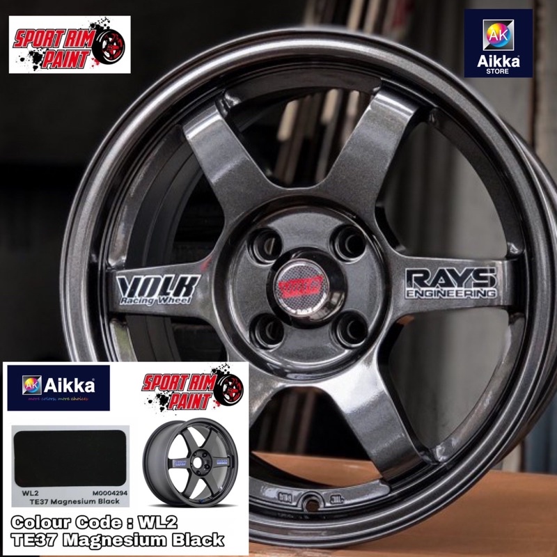 AIKKA PAINT WL2 TE37 MAGNESIUM BLACK/ Car Body Motor Sport Rim Touch Up Paint/ Aerosol Spray Tin