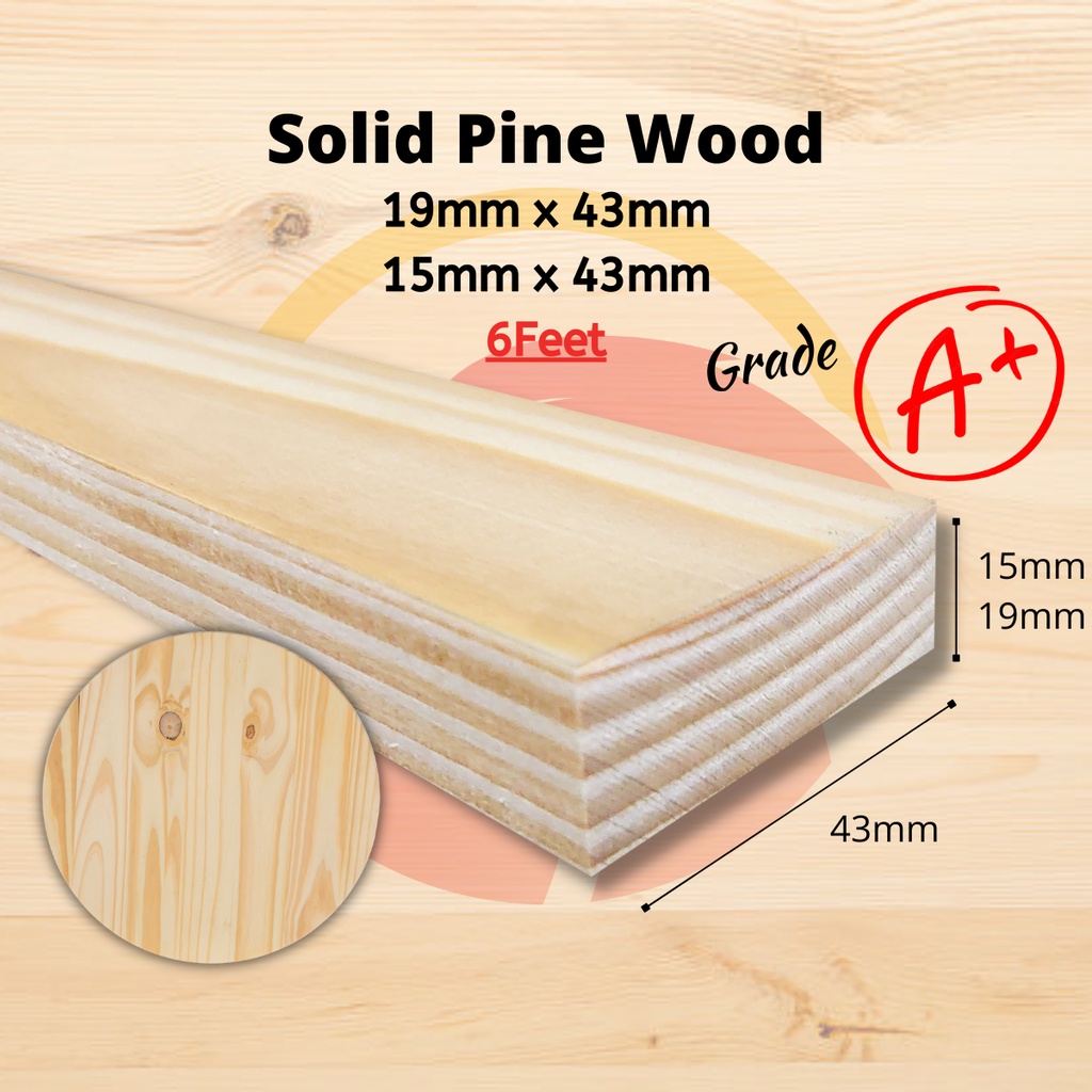 Solid Pine Wood 15mm/19mm x 43mm 6 Ft Shopee Malaysia