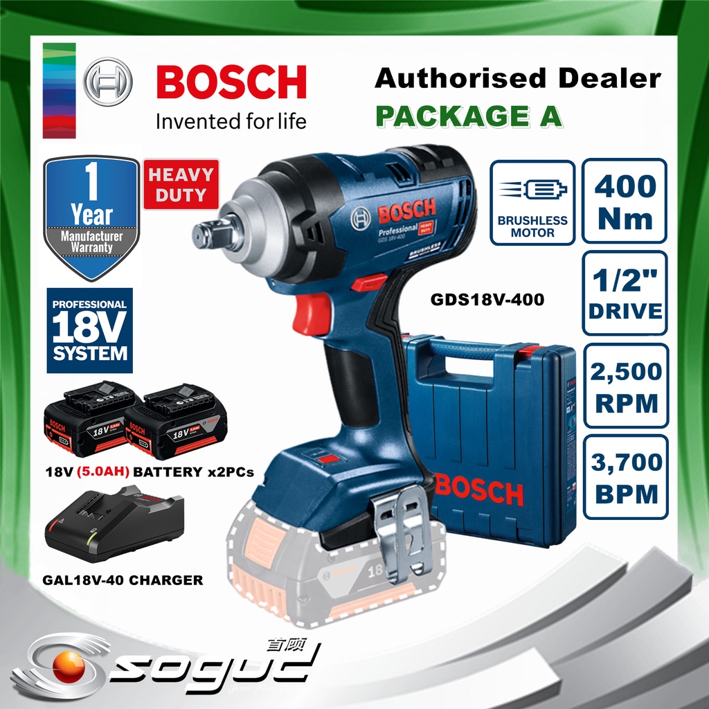 BOSCH GDS18V-400 1/2" 400Nm 18V PROFESSIONAL CORDLESS BATTERY IMPACT