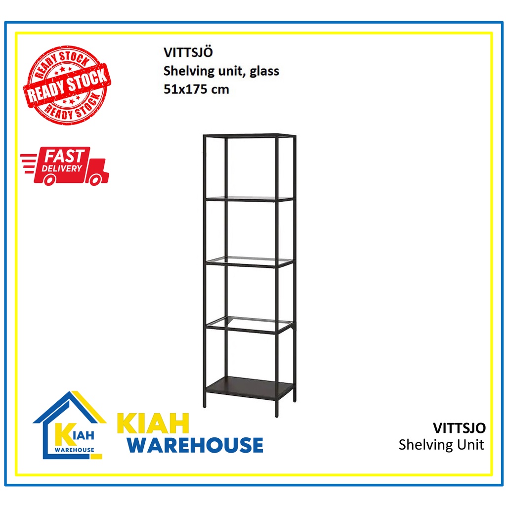 VITTSJO Shelving unit, blackbrown/glass 51x175 cm Bookcase Display Rack Modern Shopee