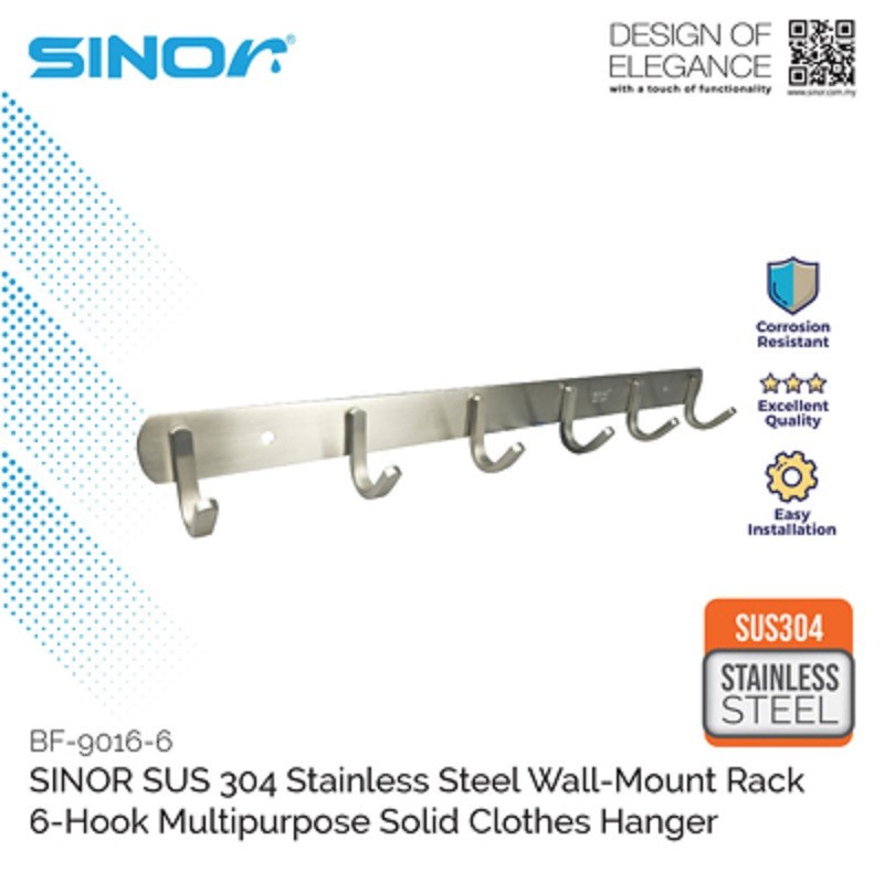 SINOR BF90166 SUS 304 Stainless Steel WallMount Clothes Hanger 6