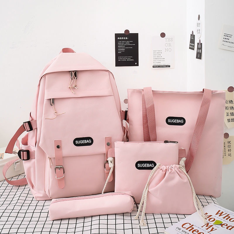 [Ready Stock] Girl Student Schoolbag 5Piece Set Waterproof Backpack