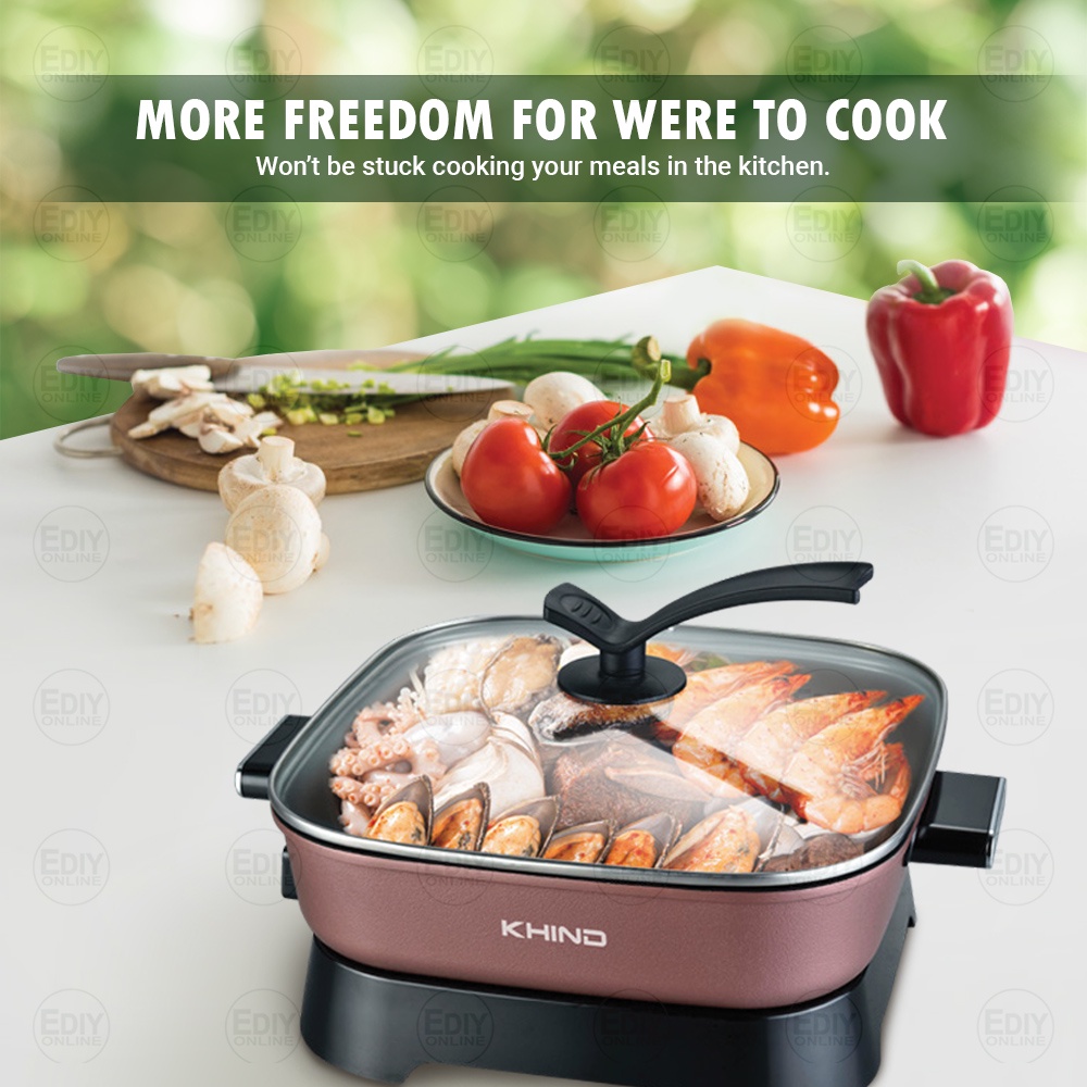 𝐅𝐑𝐄𝐄 𝐆𝐈𝐅𝐓 】KHIND HP7000 Multifunction Electric Skillet 5L Multi Cooker