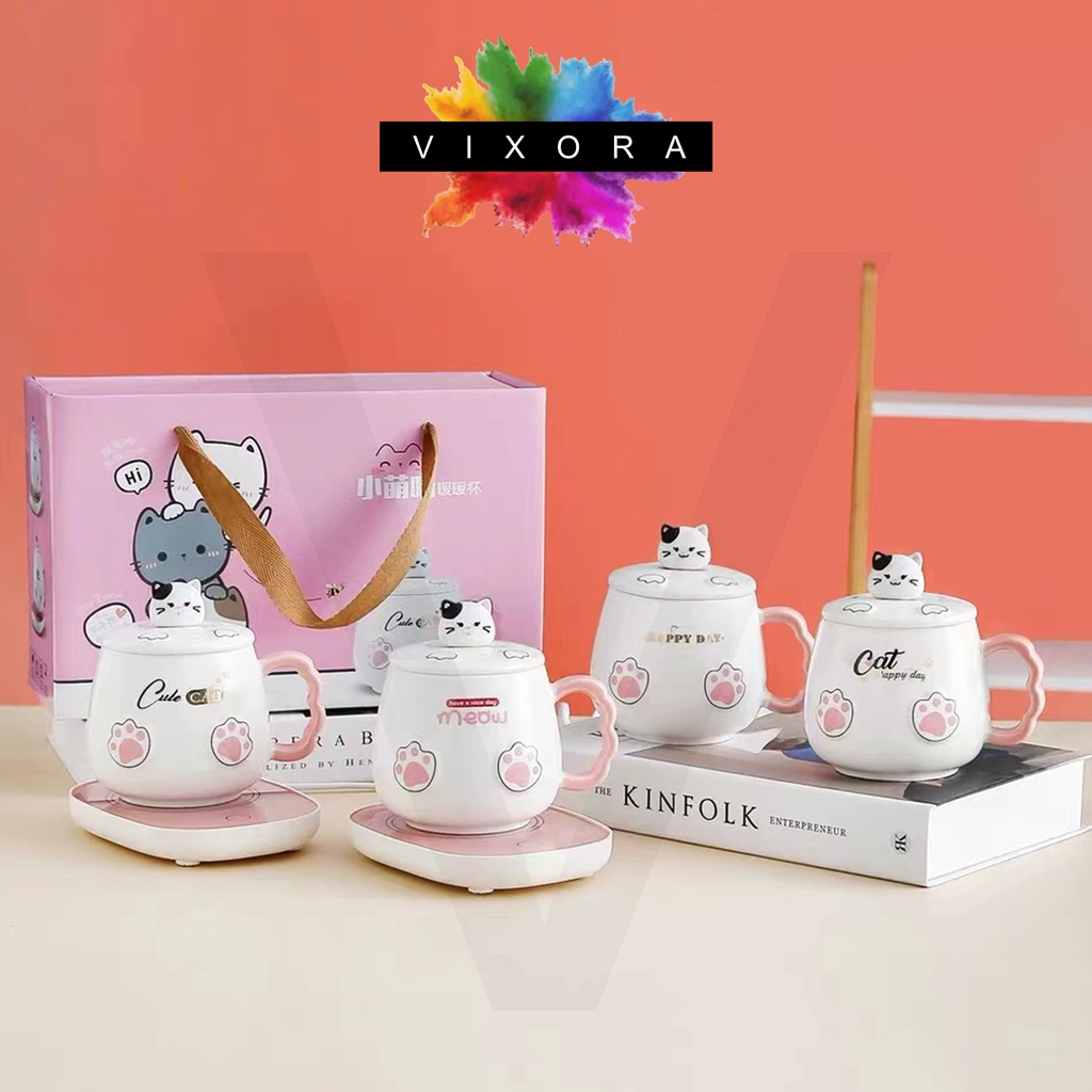 🐱Cute Cat Warm Cup Warmer Coaster Constant Temperature Mug 55 Degree