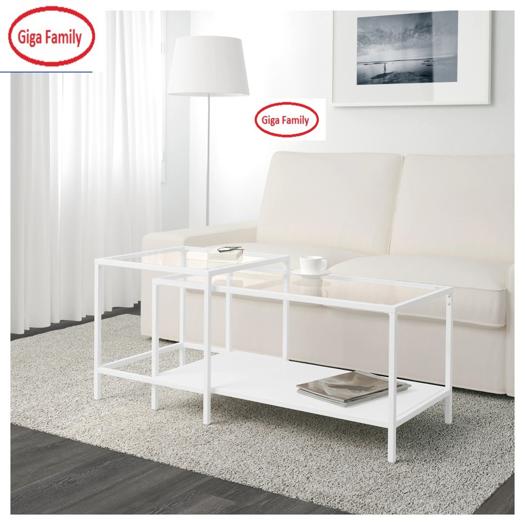 I K E A VITTSJO / VITTSJÖ Nest of tables, set of 2, Coffee table, glass