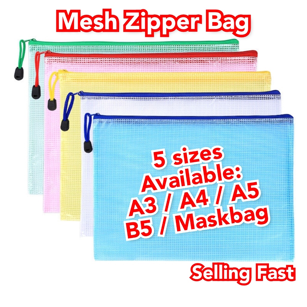 Mesh Zipper Bag Various size & Colors READY STOCK Grid PVC Zipper Bag