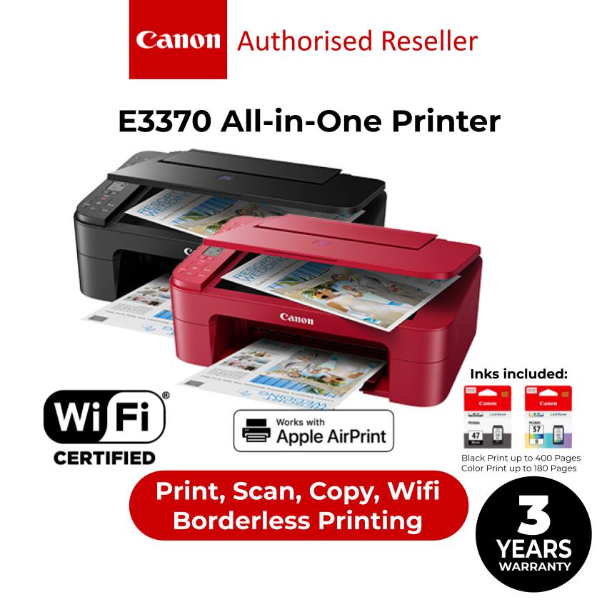 CANON Pixma E3370 Compact Wireless AllInOne Printer Print/Scan/Copy