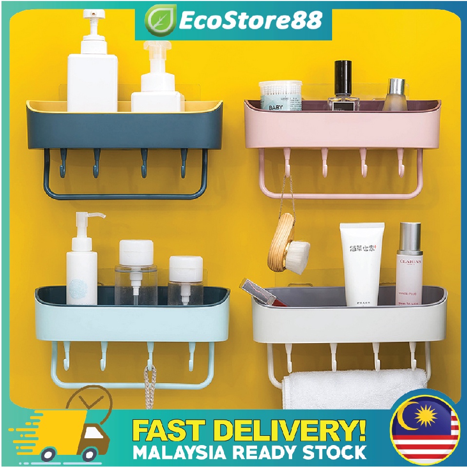 Simple Bathroom Rack with Hooks [Pink/White/DarkBlue/LightBlue