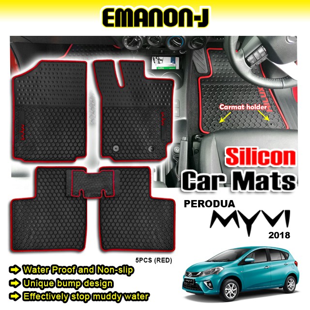 EmanonJ Silicon Evolution Car Floor Mat Perodua Myvi Red (5 Pcs
