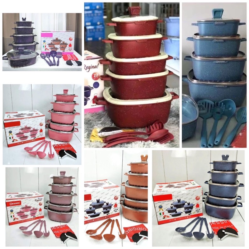 🔥READY STOK🔥22PCS SQUARE ITALY HIGH QUALITY COOKWARE PREMIUM