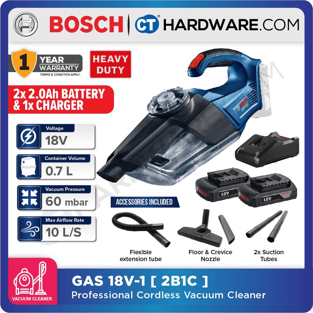 BOSCH GAS 18V1 PROFESSIONAL CORDLESS VACUUM CLEANER 18V 0.7L