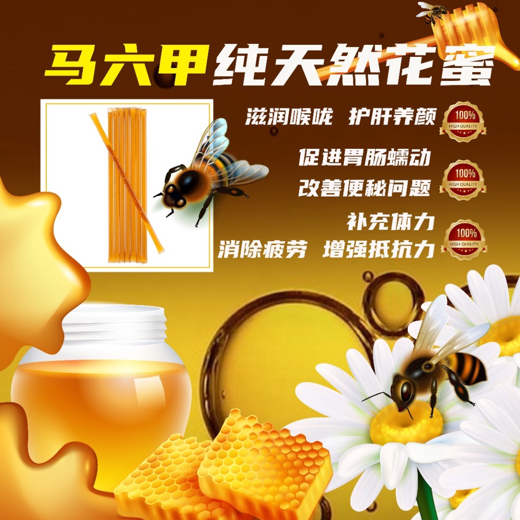 Melaka Pure Honey Stick 6 Honey Sticks Packaging 马六甲纯花蜜棒 六支蜜糖棒