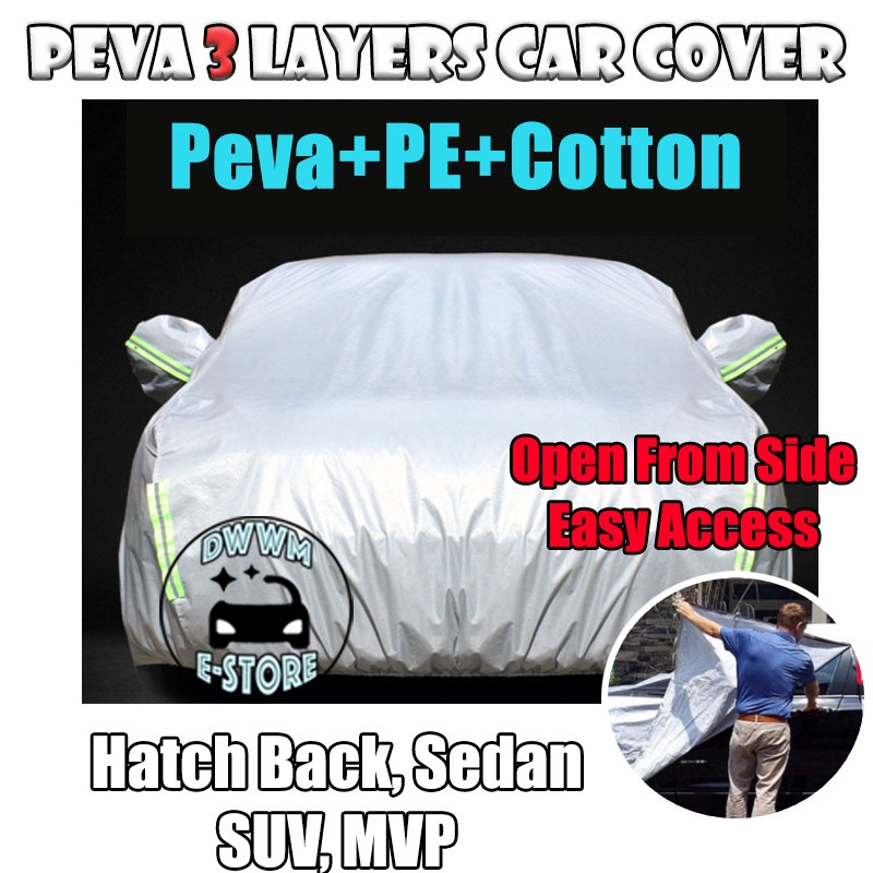 PEVA Car Cover 3 Layer Cotton Thick Selimut Kain Penutup Kereta Waterproof Dust UV protection