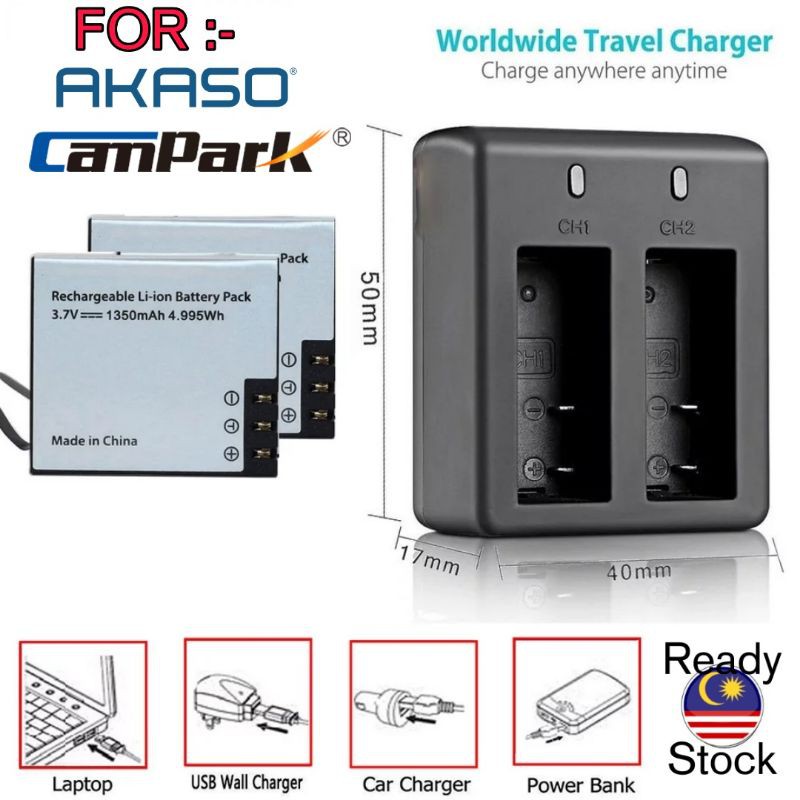 Battery Charging Kit with 2 Battery for Akaso V50X Akaso Brave 6 Brave