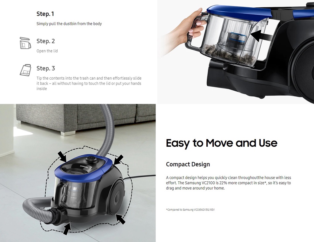 Samsung Canister Bagless Vacuum Cleaner 1800W VC18M2120SB/ME VC18M3110VB/ME (Penyedut Habuk